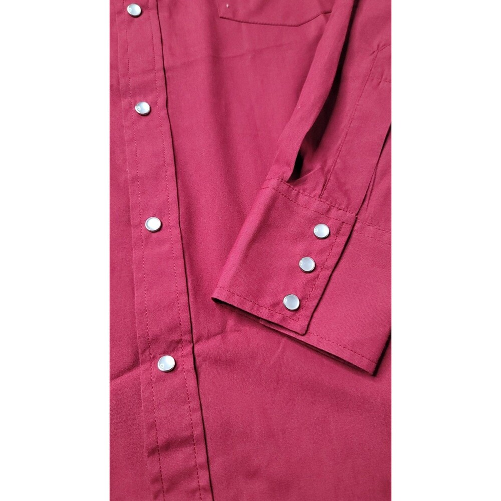 Plains Western Wear Men Large Maroon Red Long Sleeve Pearl Snap Front Cowboy - Picture 8 of 10